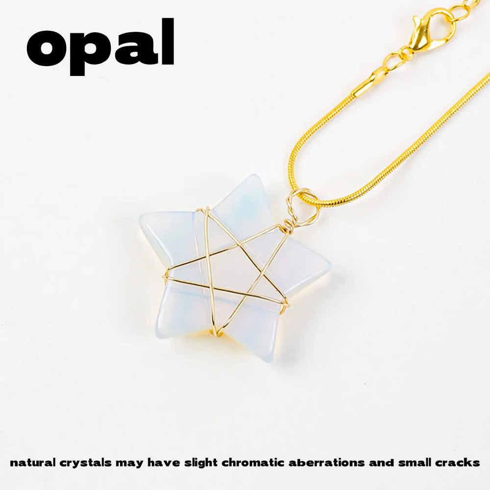 1Pc Natural Crystal Pentagram Pendant Pink Crystal Amethyst Necklace Healing Gem Jewelry For Birthday Women's Gifts