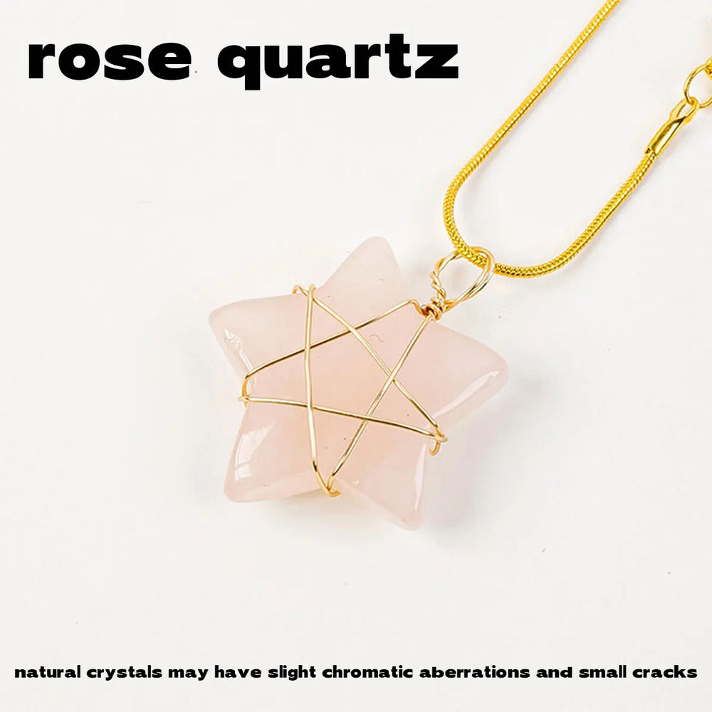 1Pc Natural Crystal Pentagram Pendant Pink Crystal Amethyst Necklace Healing Gem Jewelry For Birthday Women's Gifts