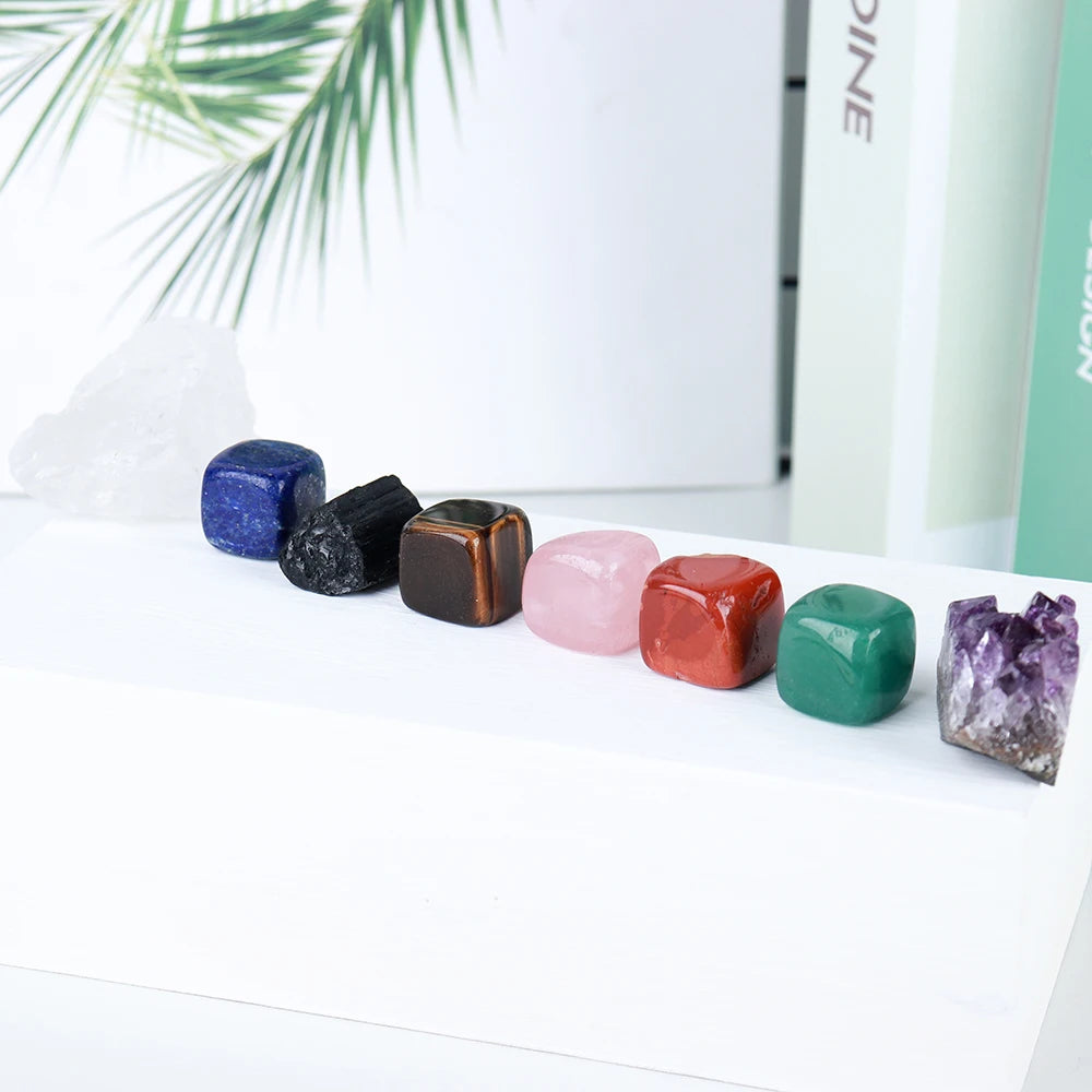 1Set Natural crystal Seven color chakra Therapy Stone Amethyst cluster Lamp holder Home Furnishing decoration