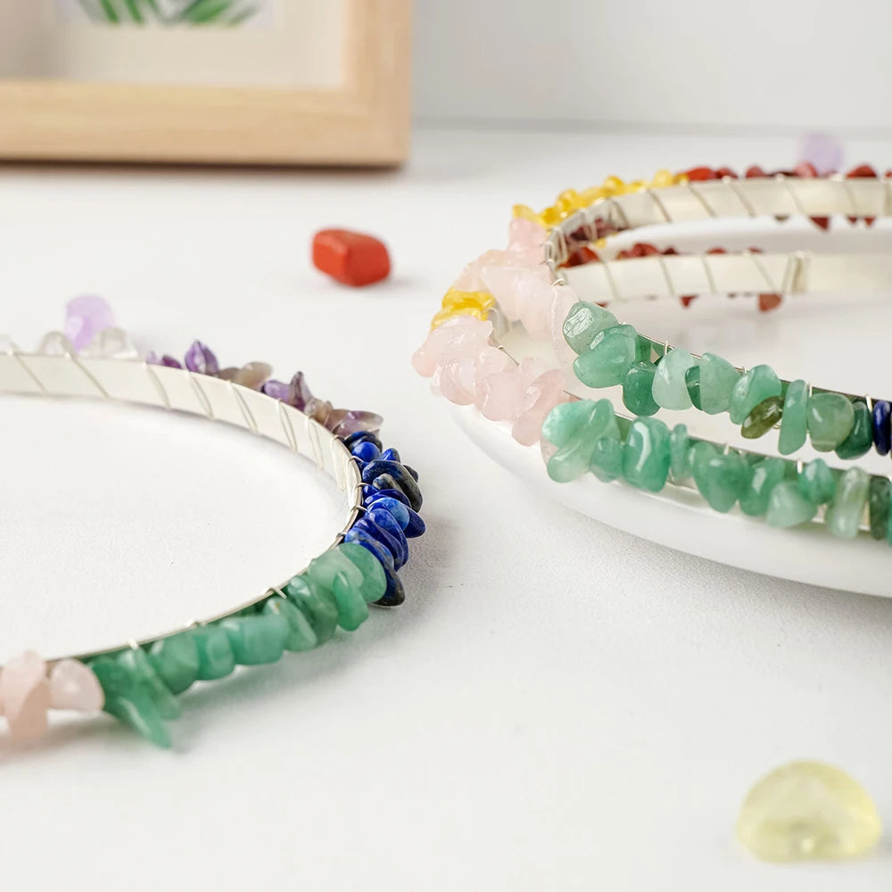 1pc Natural Crystal Hairband  Seven Color Gem Chakra Stone Hair Hoop Head Decoration Headbands Thin Hair Accessories