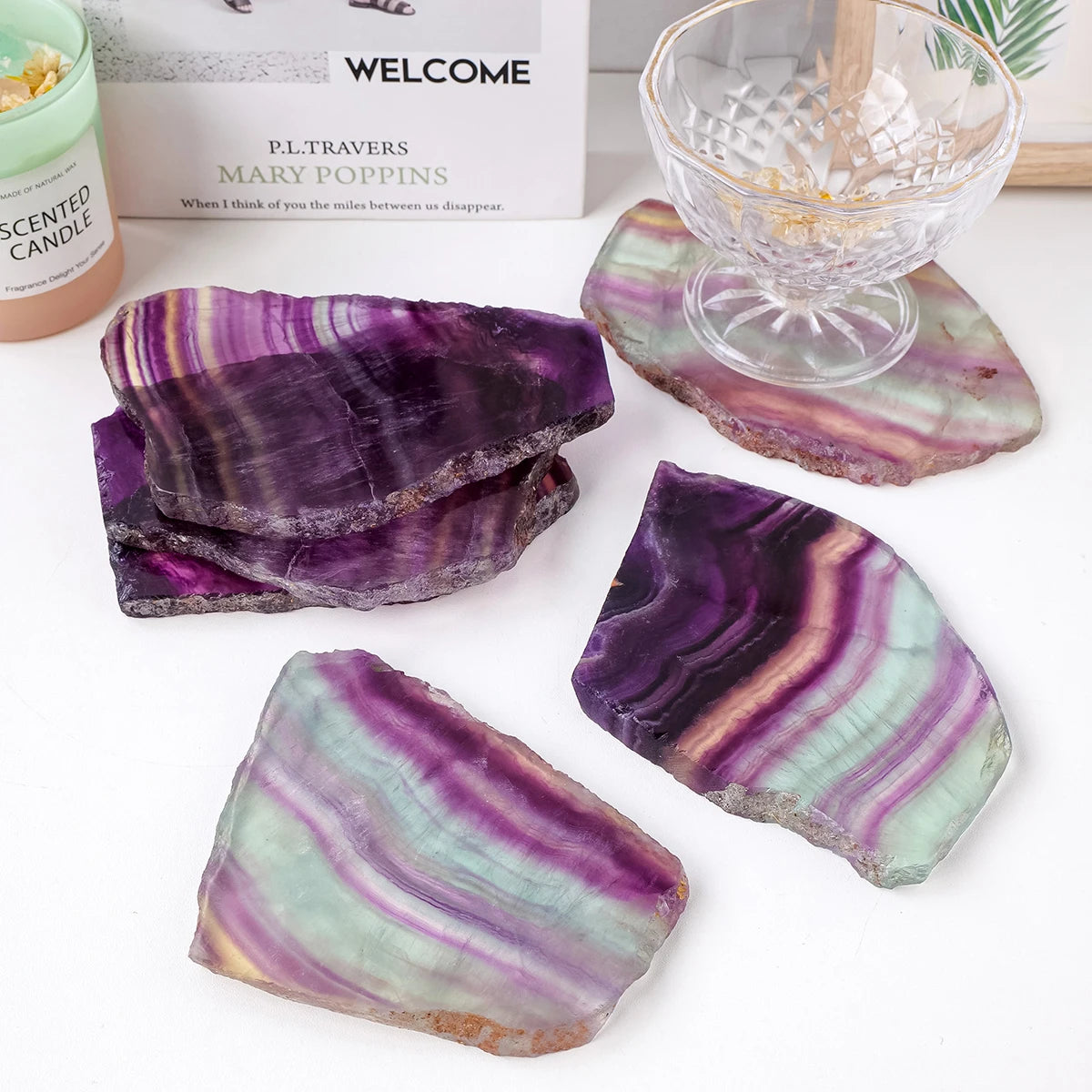 1pc Natural Crystal Slab Colorful Watermelon Striped Fluorite Polished Crystal Quartz Slice Healing Reiki Gemstone Feng Shui
