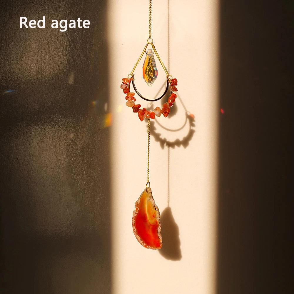 1pc Natural Crystal Suncatcher Hanging Ornament Rose Quartz Window Car Pendant Room Decor Bedroom Decor