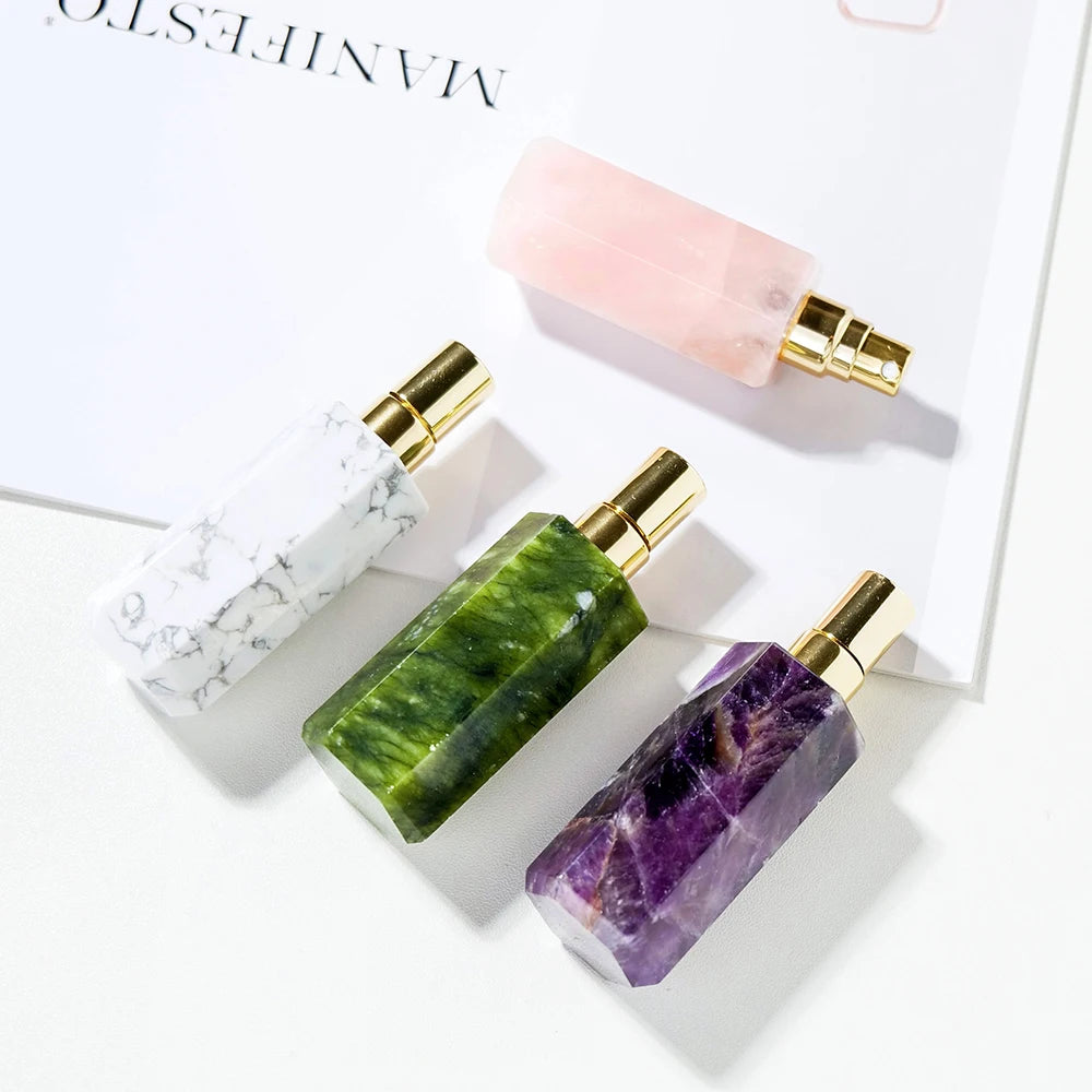 1pc Natural Crystals Gem Amethyst Perfume Bottle With Rose Quartz Women Perfume Bottle High Quality Reiki  Healing Stones