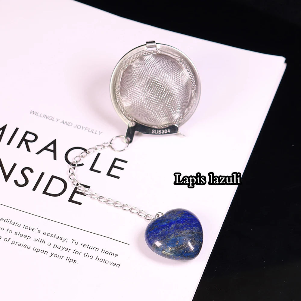 1pc Natural Crytal Love stone crafts Heart Shaped Pendant 304 stainless steel tea maker Tea filter Seasoning ball