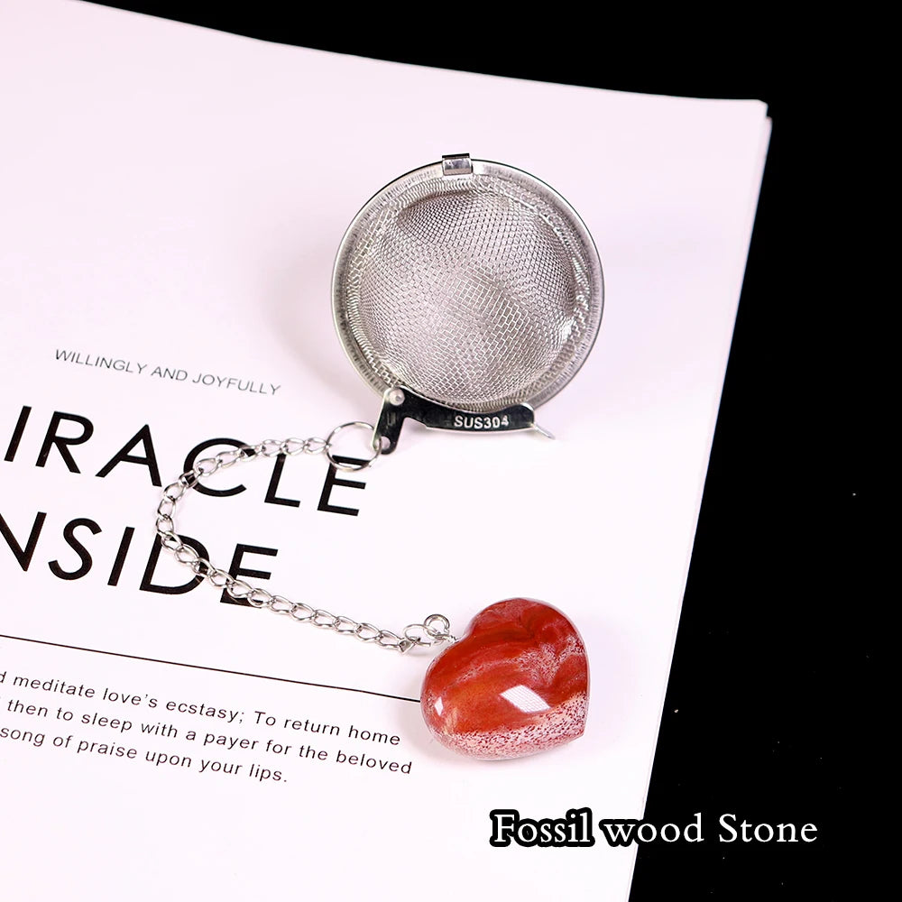 1pc Natural Crytal Love stone crafts Heart Shaped Pendant 304 stainless steel tea maker Tea filter Seasoning ball