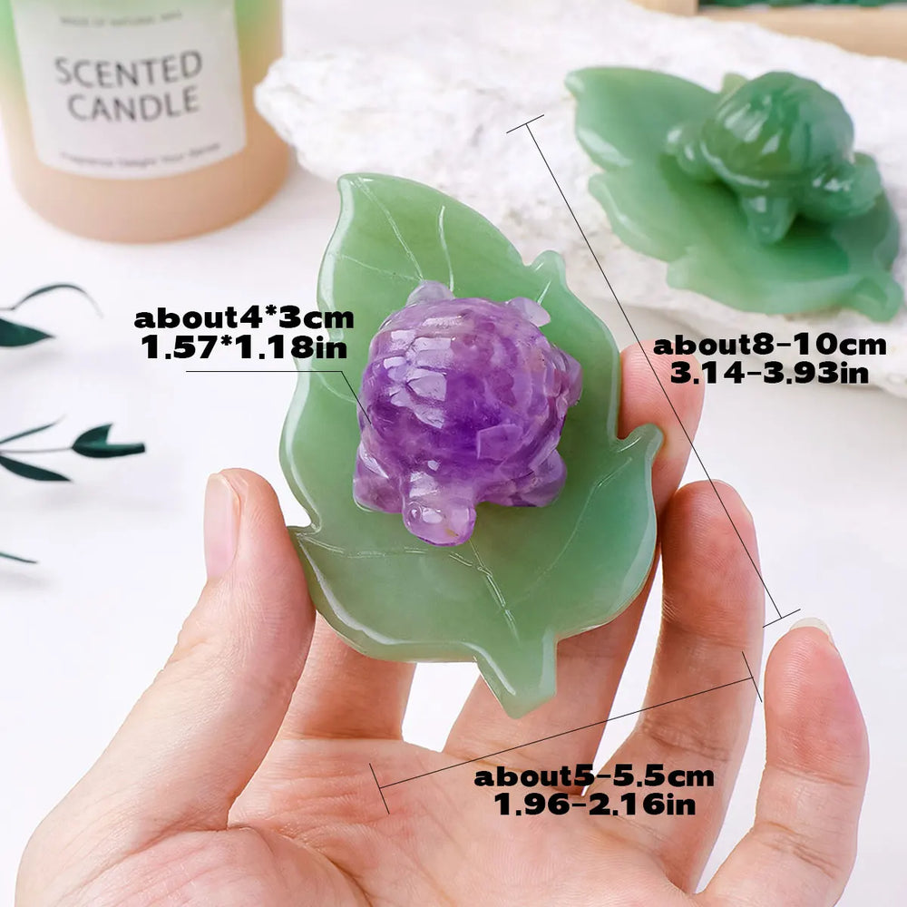 1pc Natural Stone Healing Gemstone Cartoon Leaf Turtle Clear Quartz Animal Carving Home Decor Fish Tank Crafts