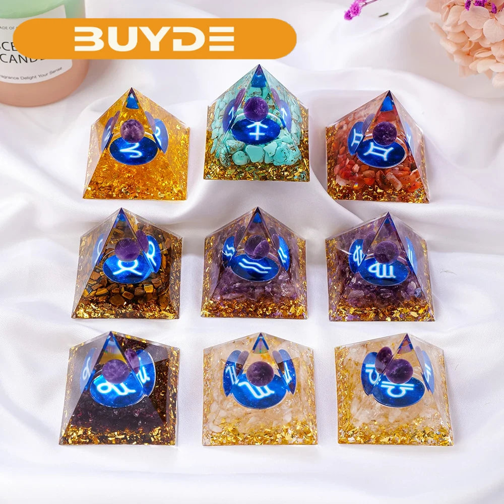 1PC Natural Crystal Energy Generator Pyramid Reiki Healing Chakra Resin Pyramid Meditation Tool Room Decor For Constellation