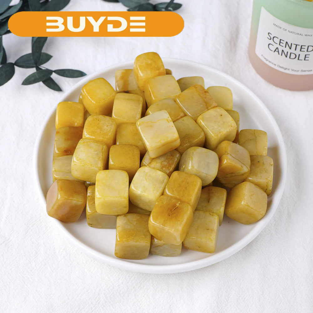 50g/bag Natural Crystal Rolling Stone Yellow Jade Block Gravel Specimen Square Polished Reiki for Aquarium Fish Tank Home Decor