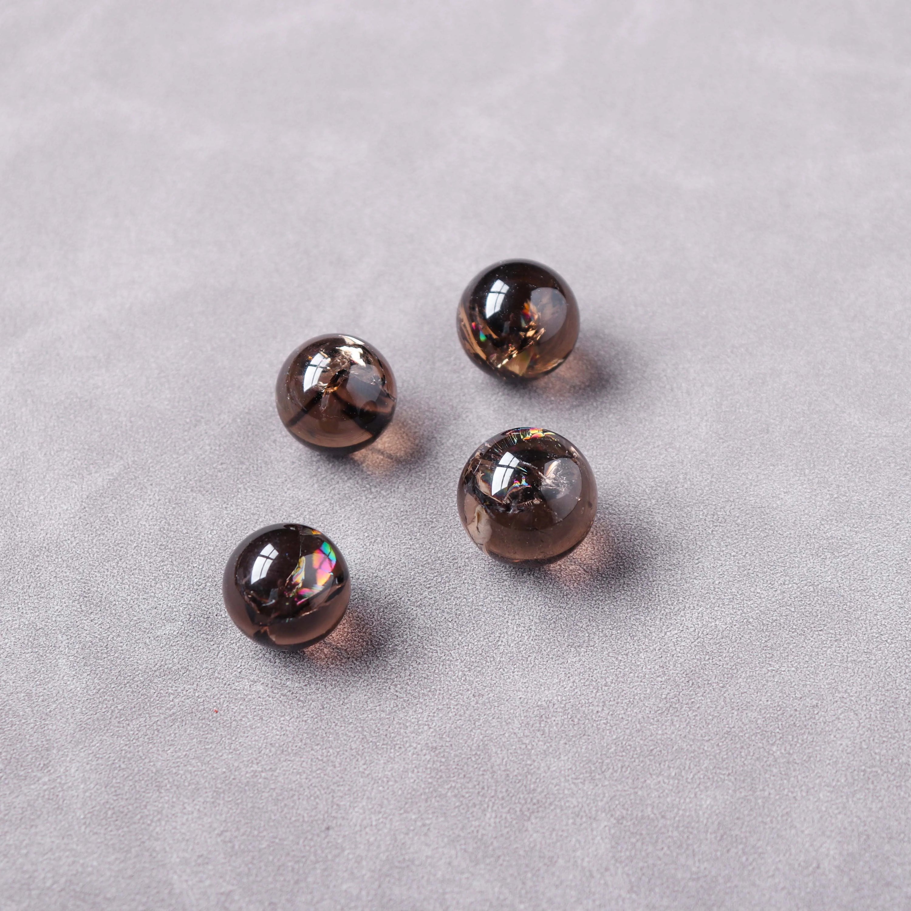 5pc Natural Smokey Quartz Ball Rainbow Aura Crystal Ball Family Degaussing Decorative Energy Gem Gift