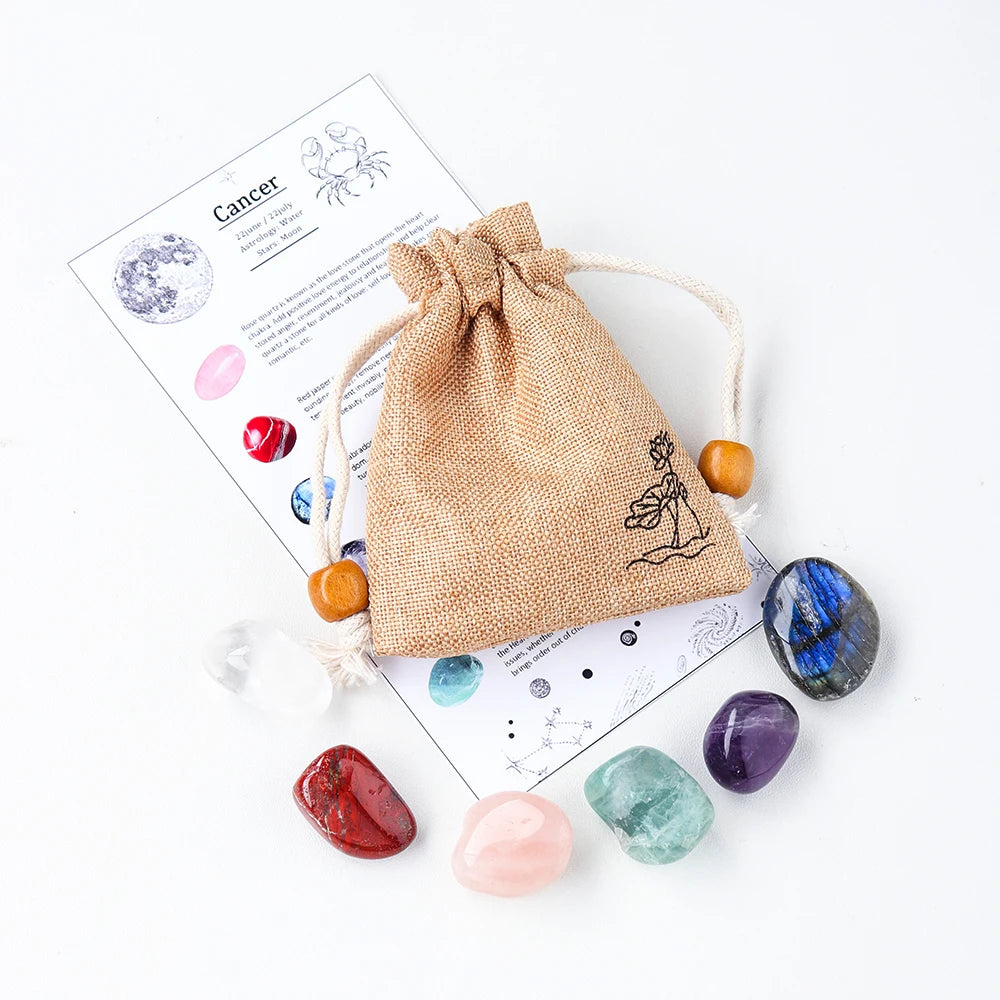 6pc Constellation Lucky Gem Amulet Natural Crystal Polished Rolling Stone Rose Quartz Improved Luck Decorative Gift
