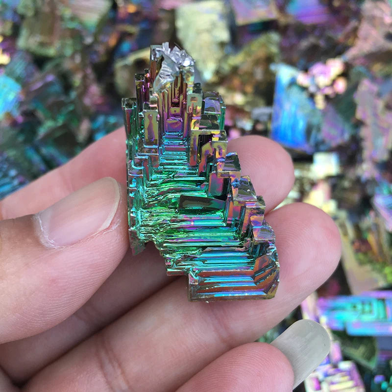 Beautiful gift rainbow bismuth specimen crystal ore healing mineral natural crystal rough Bismuth ore Green metal 1pcs