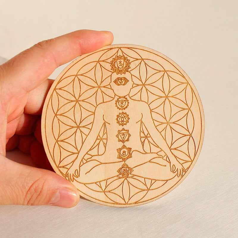 FOR Natural Crystal 7 Chakra Reiki Luky Crystal Sphere Beads Seven Star Array Base Handmade Wooden Pedestal Coaster Home Decor