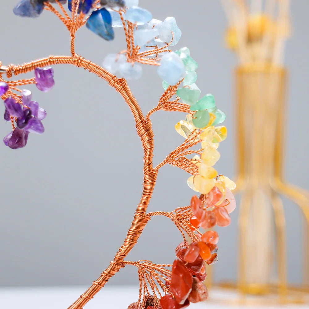 Natural 7Chakra Crystal Gravels Heart Money Tree Agate Slice Base Amethyst Quartz Fengshui Tree Home Decor Valentines Gift