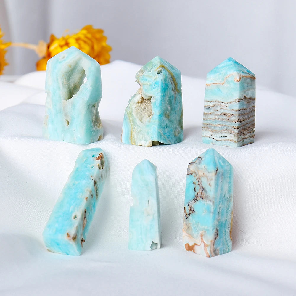 Natural Caribbean Calcite Crystal Column Marine Calcite Heteropolar Ore Crystal Tower Point  Healing Stone Pyramid Ornament