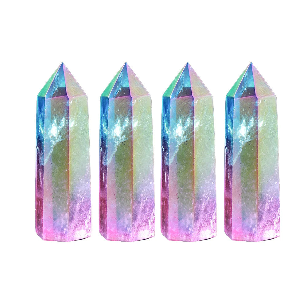 Natural Clear Quartz Crystal Point Electroplating rainbow Healing Wand Two color crystal column Reiki Hexagon ornament
