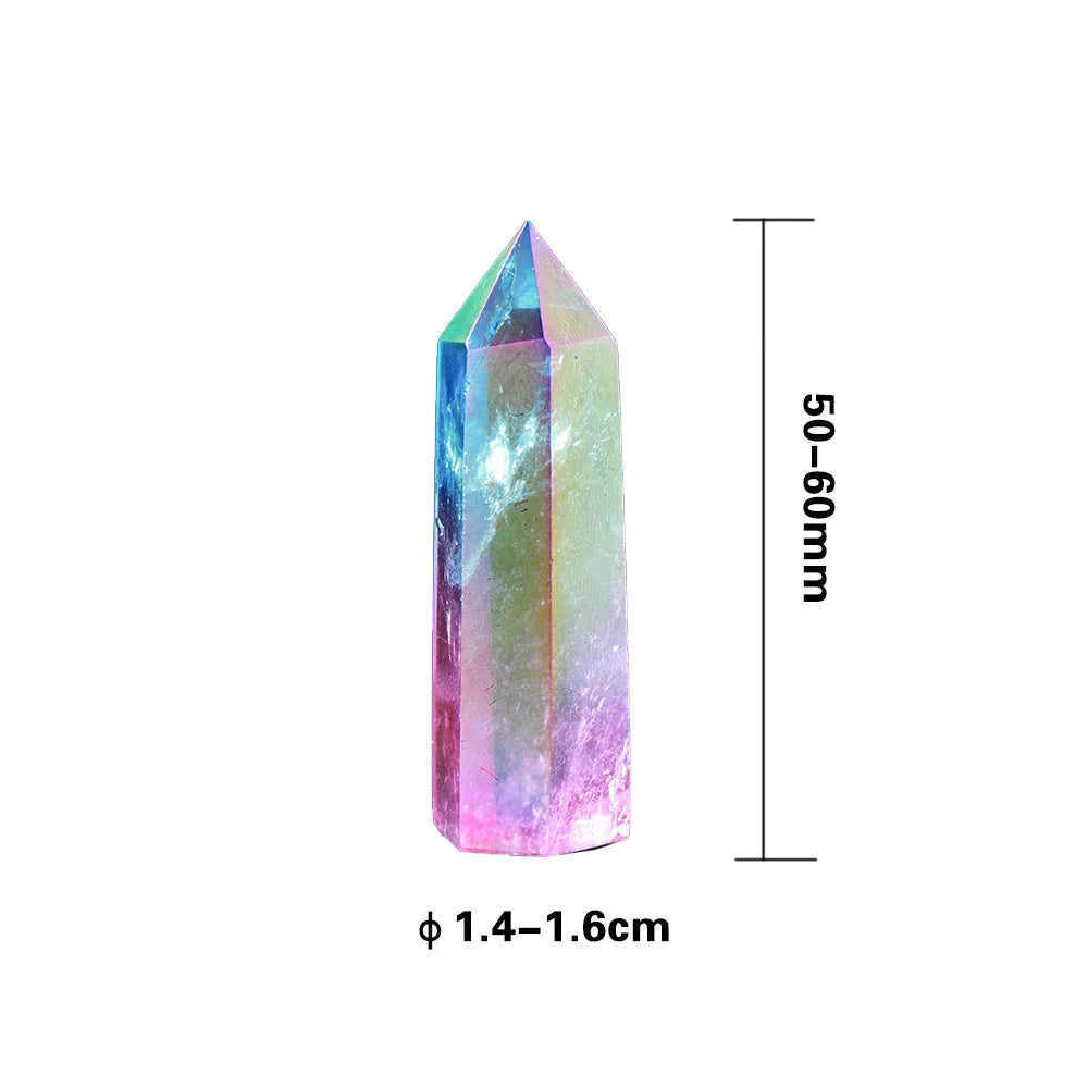 Natural Clear Quartz Crystal Point Electroplating rainbow Healing Wand Two color crystal column Reiki Hexagon ornament