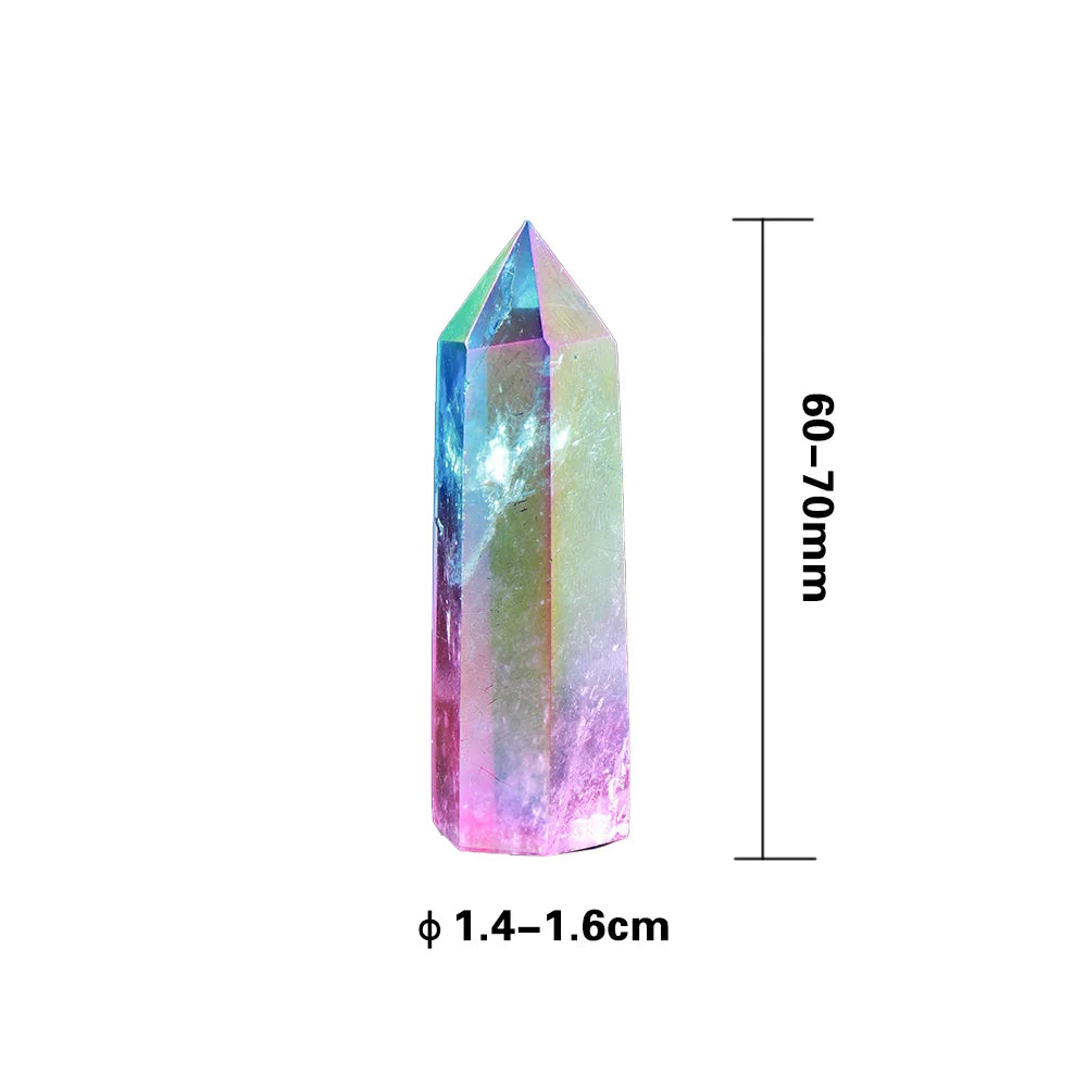 Natural Clear Quartz Crystal Point Electroplating rainbow Healing Wand Two color crystal column Reiki Hexagon ornament
