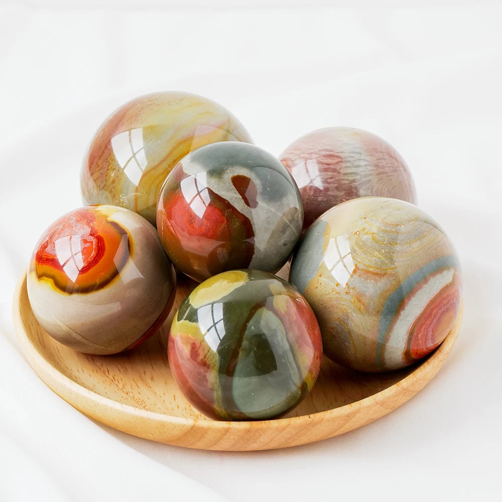 Natural Crystal Stone Sphere Ocean Agate Ball Polished Gemstone Energy Ornament Healing Desktop Decoration