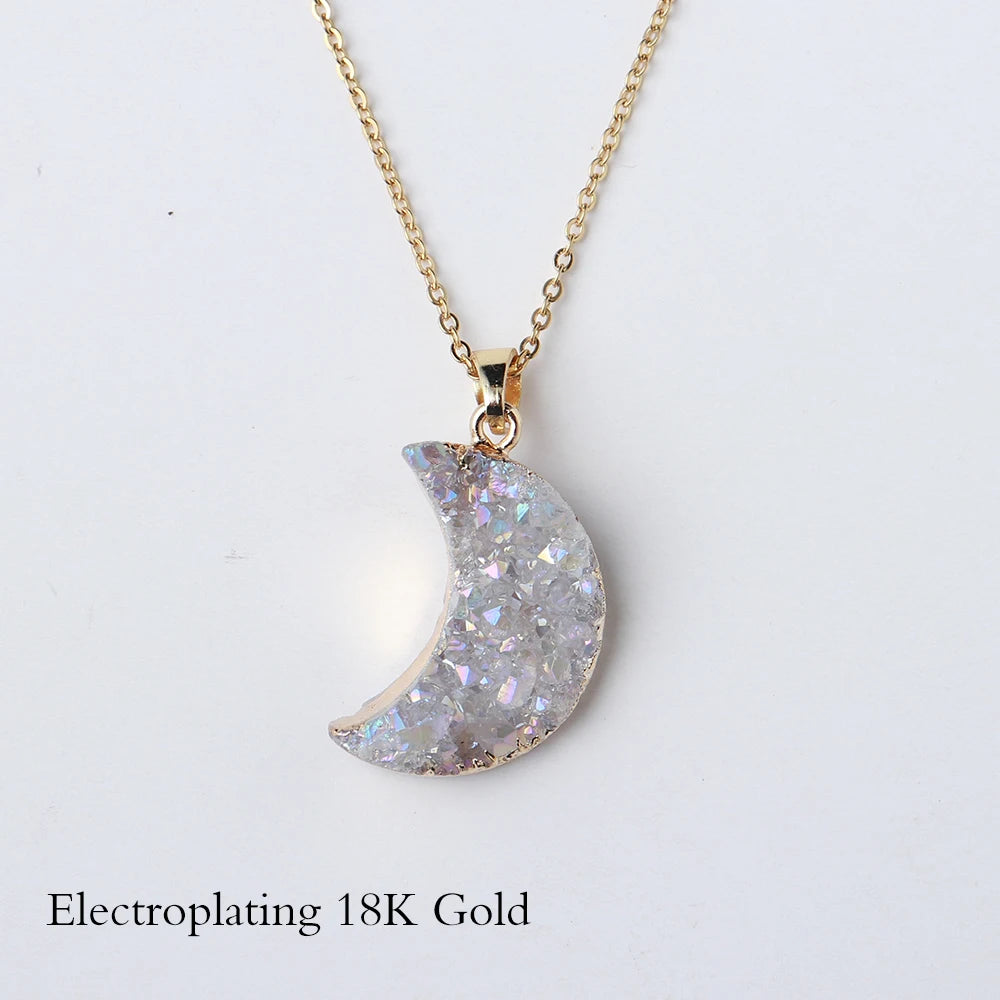 Natural Crystal plating AB color cluster 18K Gold White Moon Pendant healing stone Jewelry Necklace for woman gifts