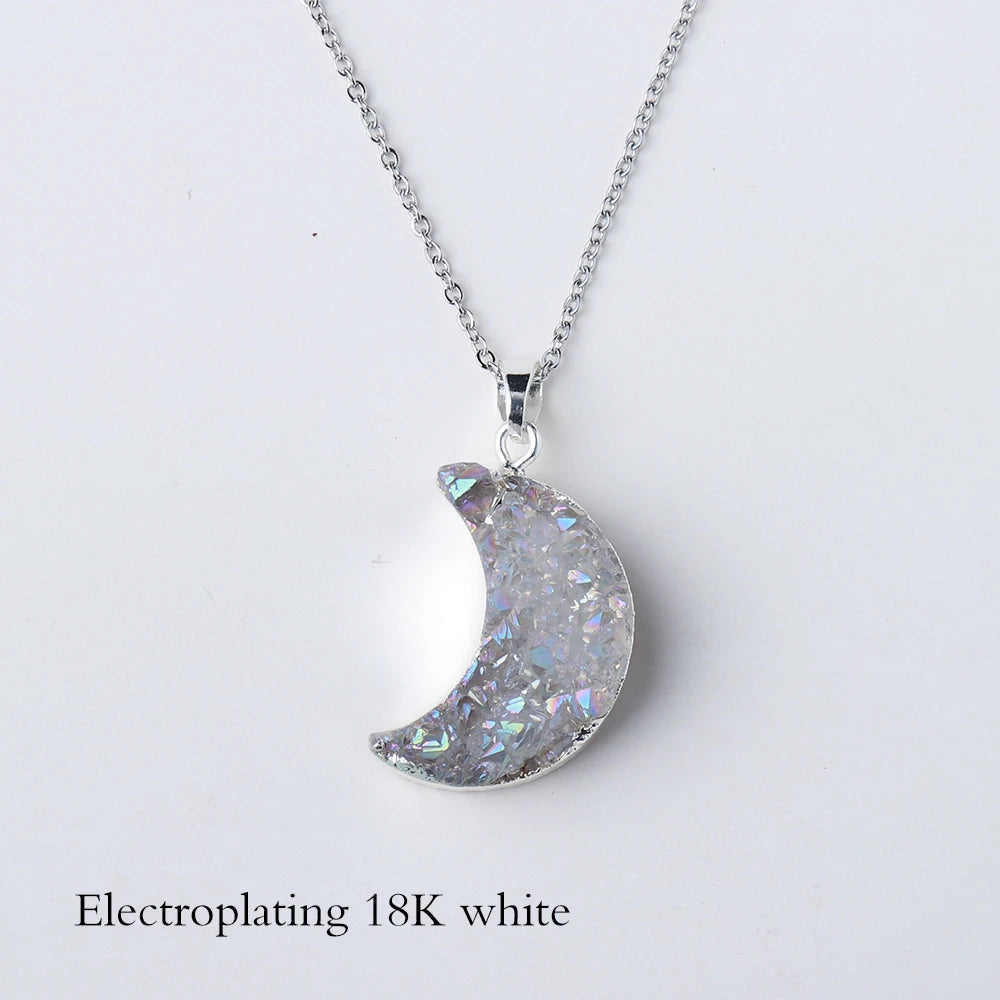 Natural Crystal plating AB color cluster 18K Gold White Moon Pendant healing stone Jewelry Necklace for woman gifts