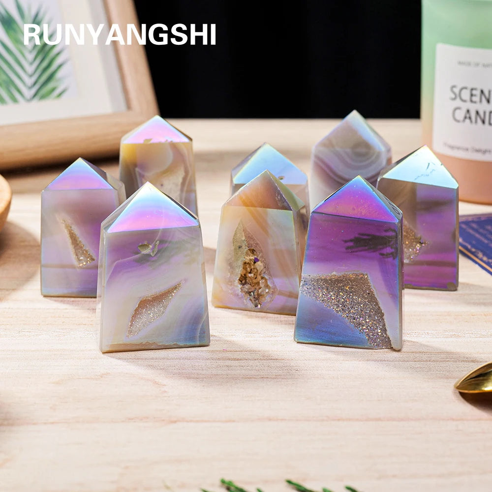 Natural Healing Stones Agate Point Crystal Tower Aura Rainbow Color Healthy Crystal Craft Home Decorate