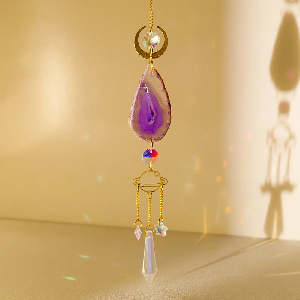 Natural Stones Agate Sun Catcher Agate Sun Catcher For Rainbow Maker Hanging Crystal Witch Suncatcher Windchime Wall Decor
