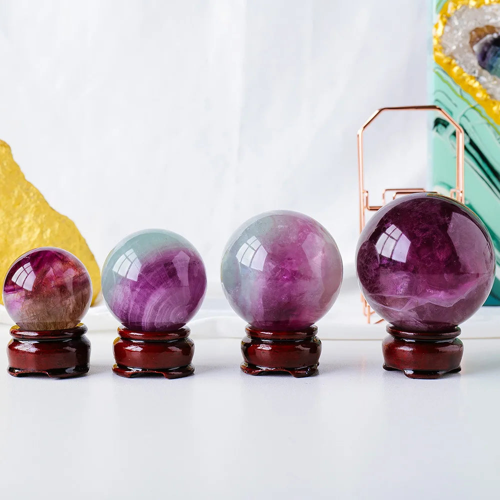 Natural Watermelon Fluorite Crystal Ball  Purple Green Fluorite Polished Sphere Lnterior Home Decoration