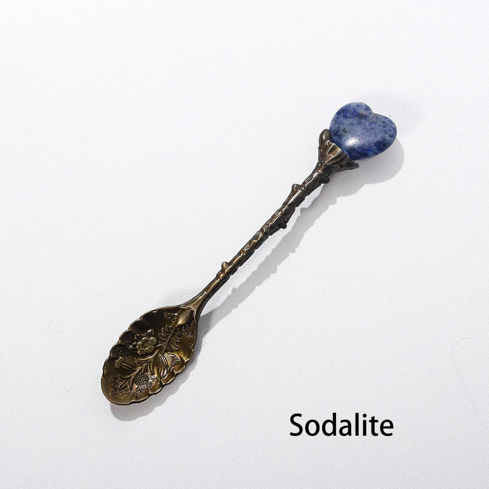 Buyde 1pc Carved Coffee Teaspoon Natural Crystal Heart-shaped Energy Spoon Healthy Quartz Decoration