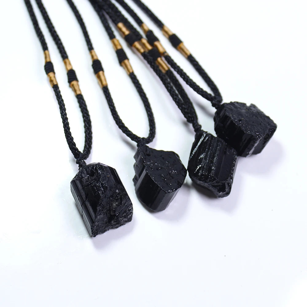 Buyde 1pc Natural black tourmaline Stone crystal pendant Jet stone Follow type Necklace ornaments Accessories Gift