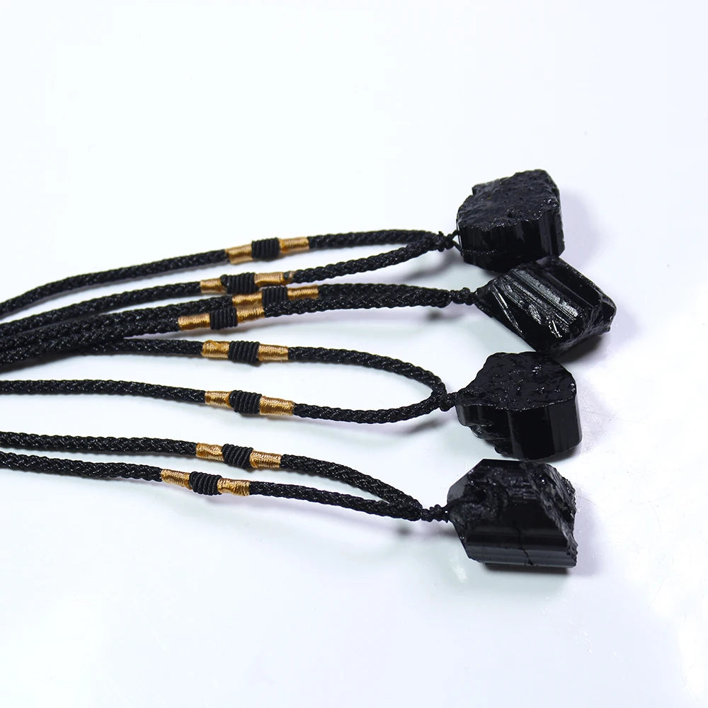 Buyde 1pc Natural black tourmaline Stone crystal pendant Jet stone Follow type Necklace ornaments Accessories Gift