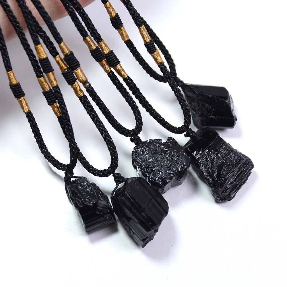 Buyde 1pc Natural black tourmaline Stone crystal pendant Jet stone Follow type Necklace ornaments Accessories Gift