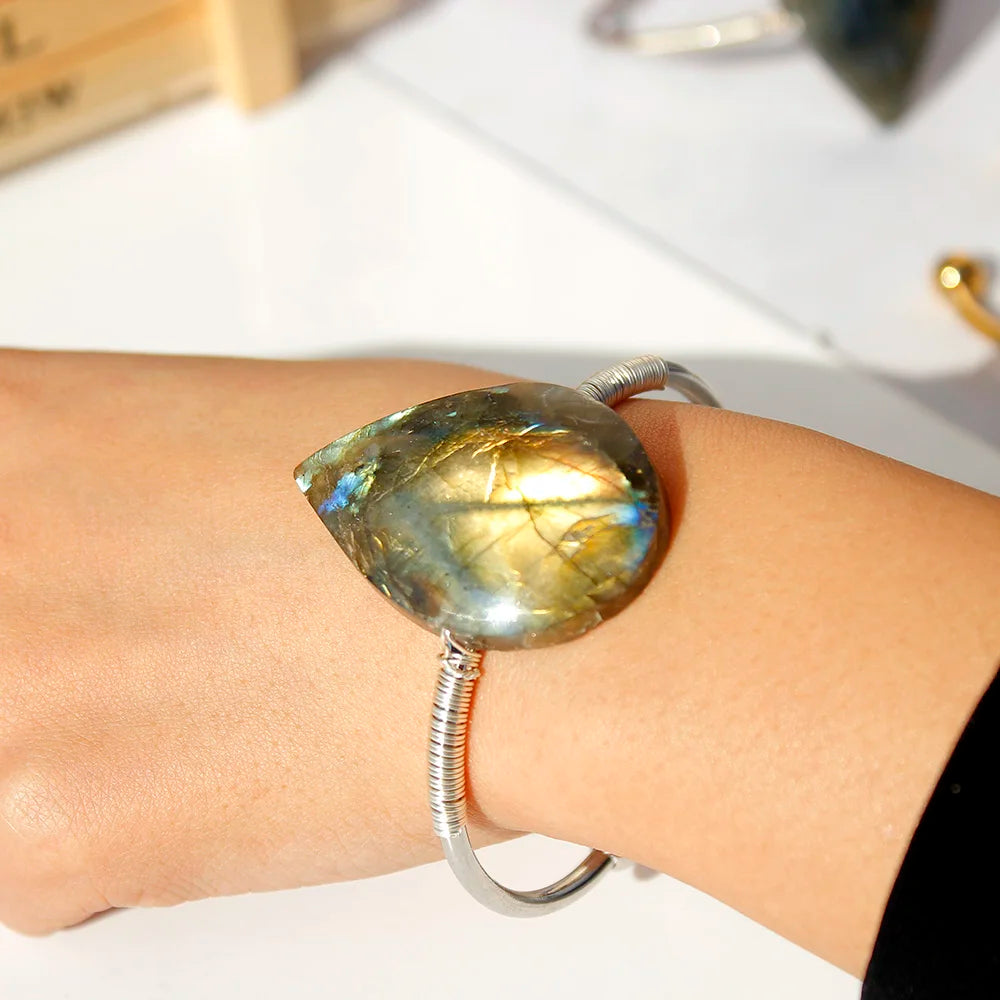 Buyde Natural Gemstone Bracelet Droplet shape Labradorite jewelry Moonstone Quartz Healing Gift