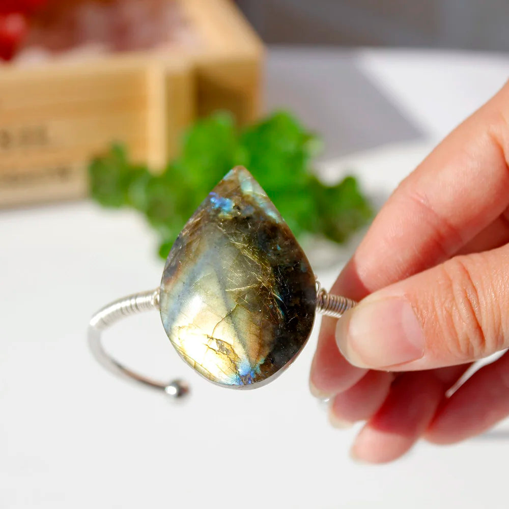 Buyde Natural Gemstone Bracelet Droplet shape Labradorite jewelry Moonstone Quartz Healing Gift