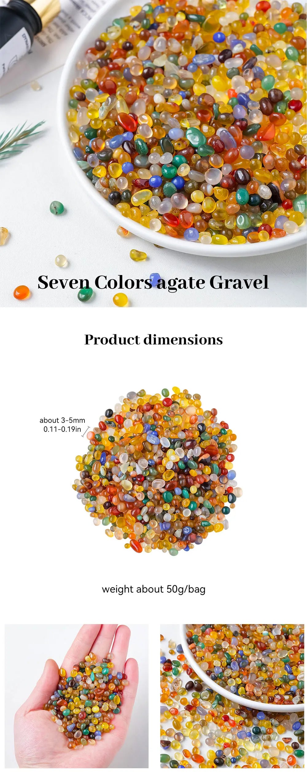 50g/bag Natural Color Agate Crushed Stone Polished Energy Crystal Chips Stone Garden Fish Tank Decoration