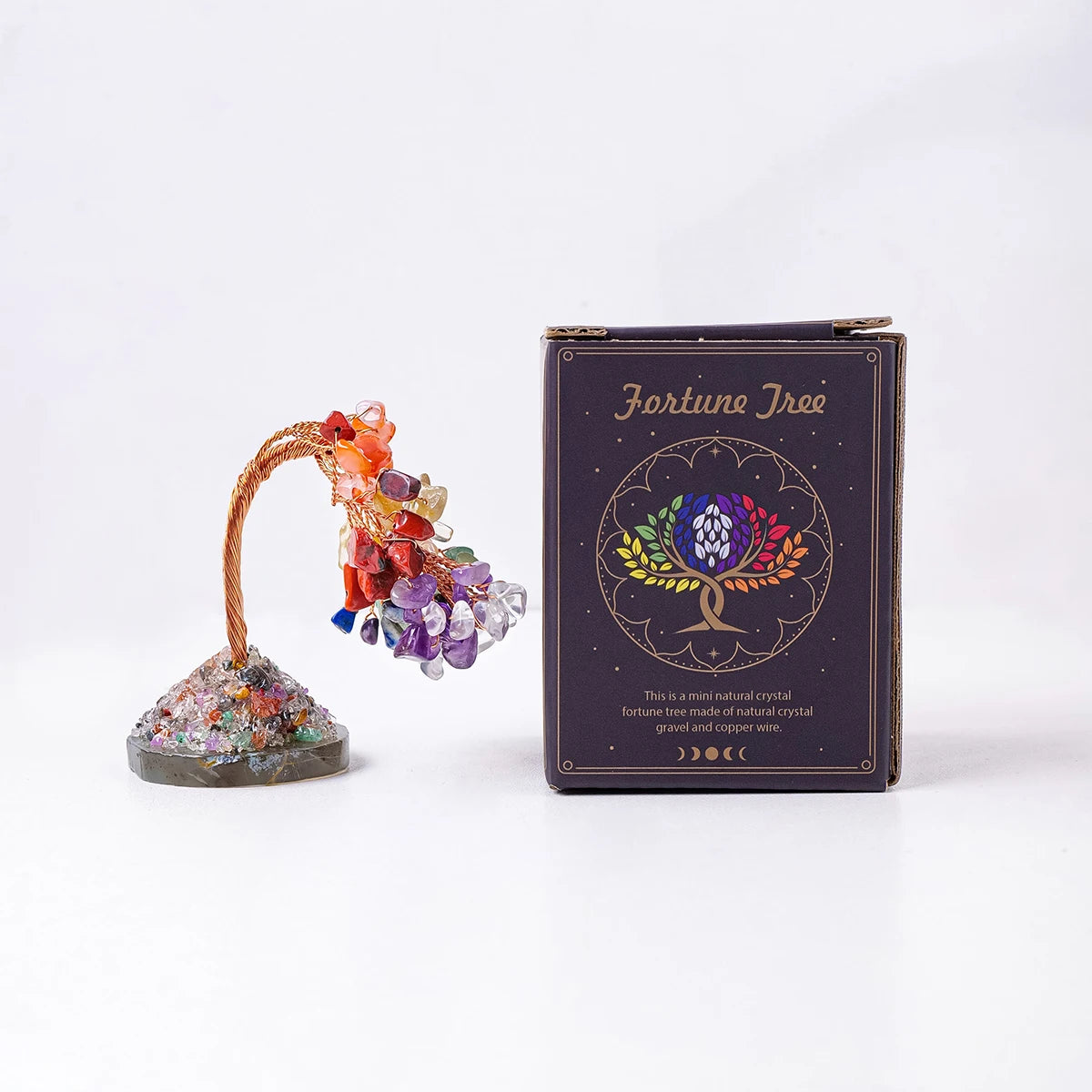 1PC Natural Crystal Lucky Tree Copper Wire Winding Colorful Gravel With Agate Slice Base Home Decoration Money Trees