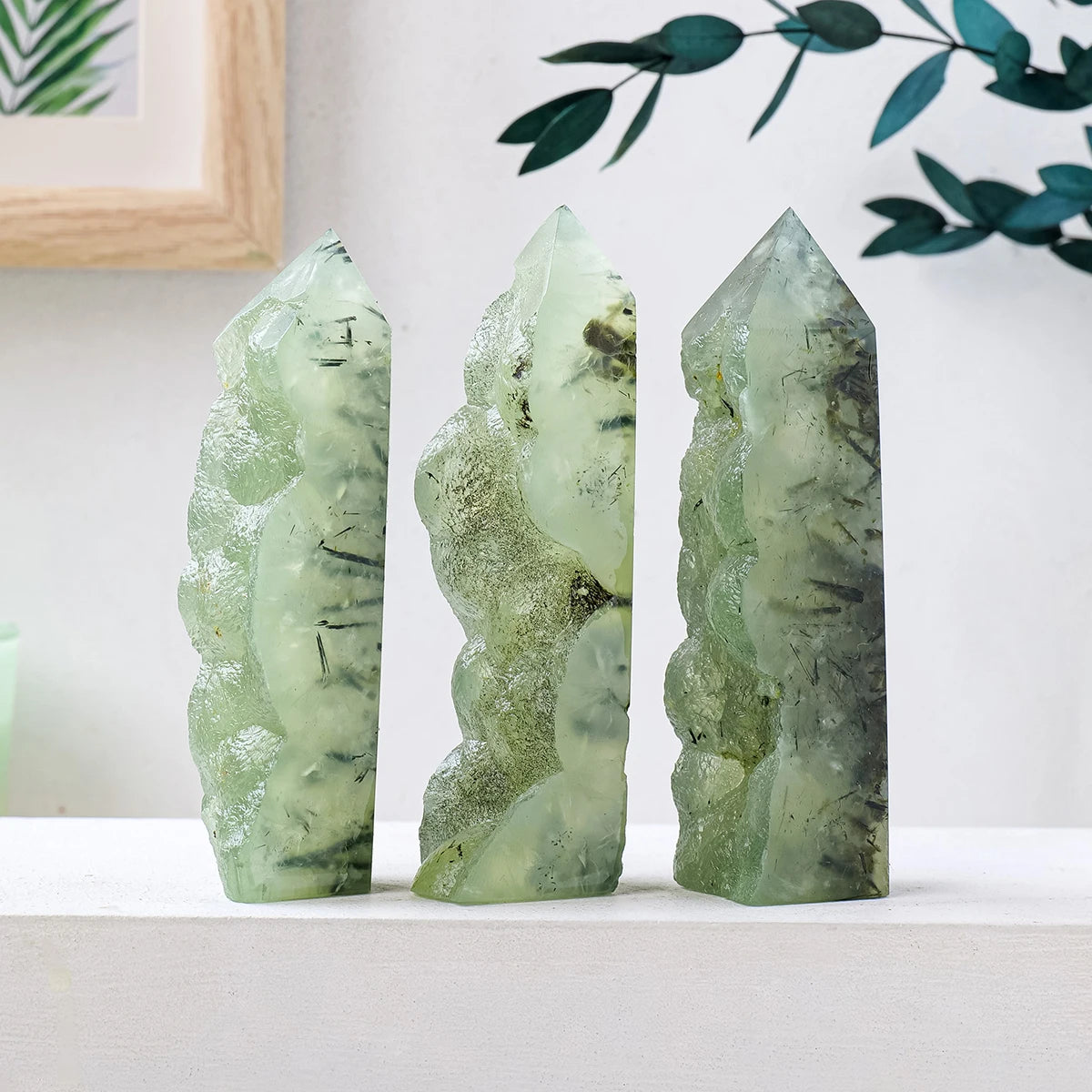1PC Natural Stones Green Grape Agate Crystal Tower Magic Point Home Decoration Desktop Ornament Meditation Reiki Healing