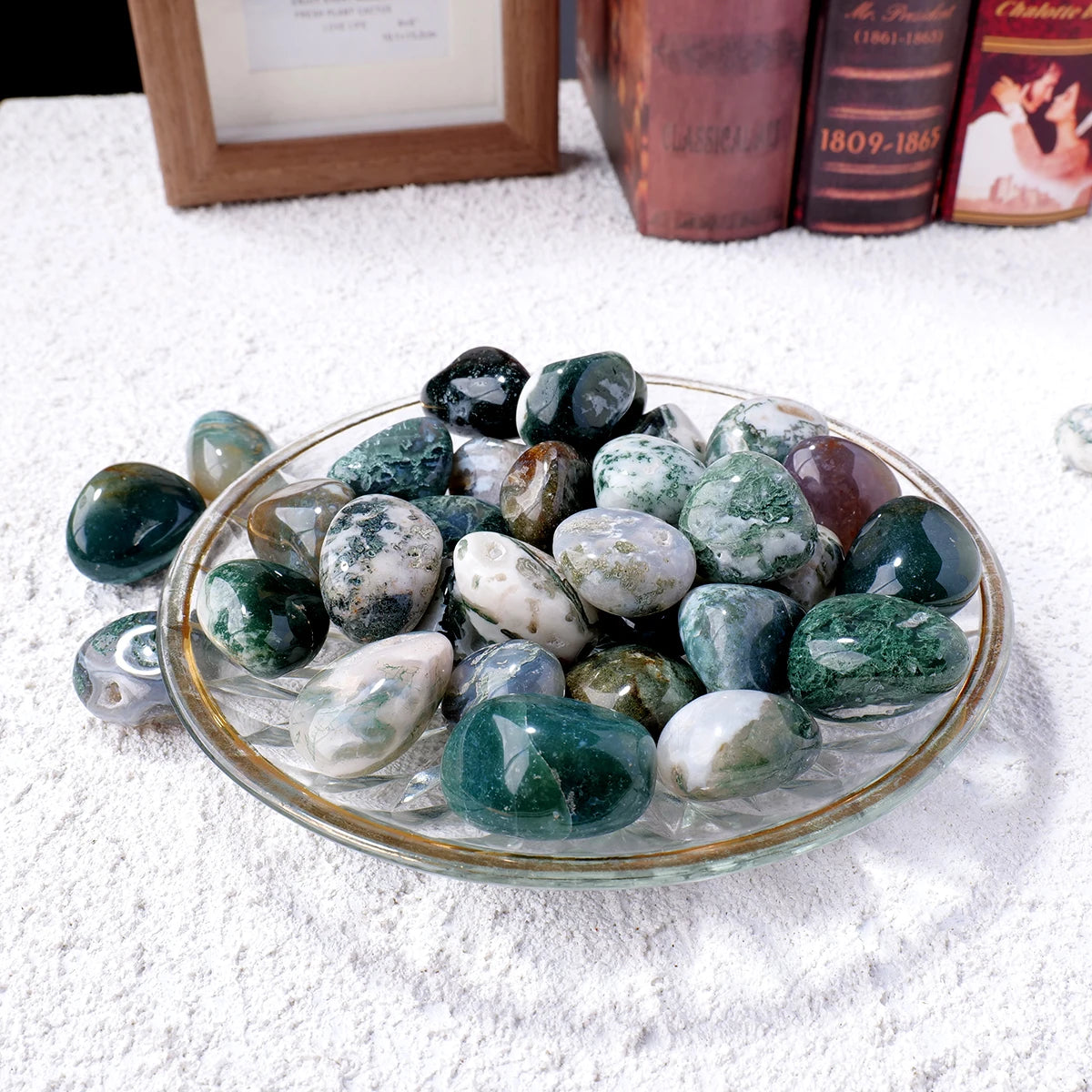 50g/bag Natural Moss Agate Rolling Stones Bulk Quartz Healing Gemstones Gravel Garden Fish Tank Decorative Stone