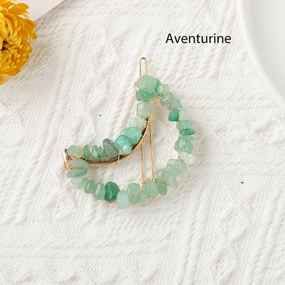 Women Girls Cute Colorful Natural Stone Crystal Gravel DIY  Moon Hairpin Decoration Sweet Hair Clips Fashion Hair Accessories