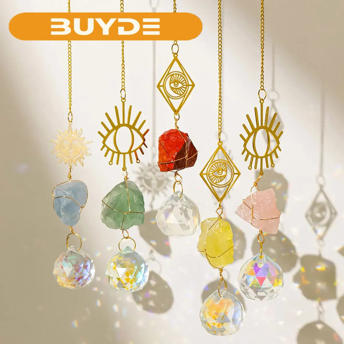 1PC Natural Healing Crystal Pendant Crystal Raw Stone Love Sun Catcher Reiki Gemstone For Home Garden Wedding Garden Decoration